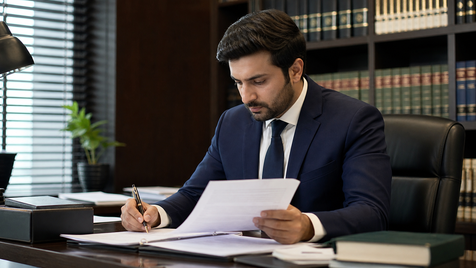 Pakistani lawyer carefully drafting a legal notice